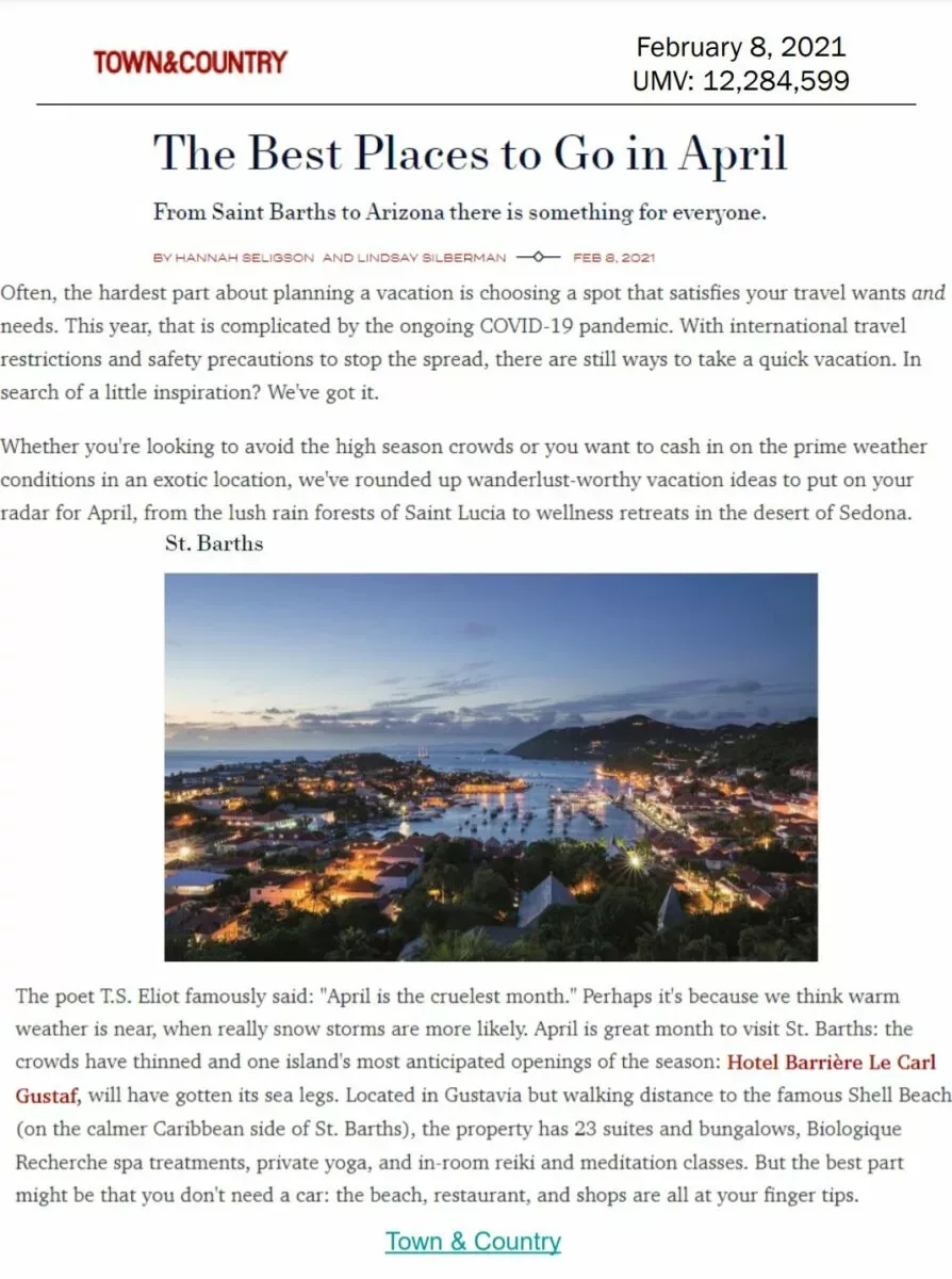 Les meilleurs endroits pour voyager en Avril (Town & Country)