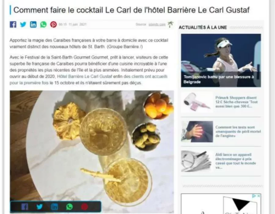 Comment faire le cocktail Le Carl de l'hôtel Barrière Le Carl Gustaf