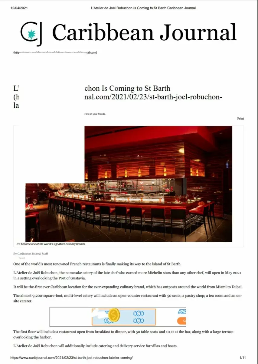 L’Atelier de Joël Robuchon à St Barth (Caribbean Journal)